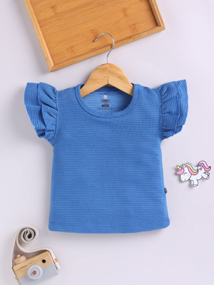 YK X Tinyo Girls Cotton Blend A-line Top(Blue, Pack of 1)