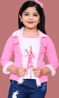 HouseOfCommon Girls Cotton Blend Layered Top(Pink, Pack of 1)