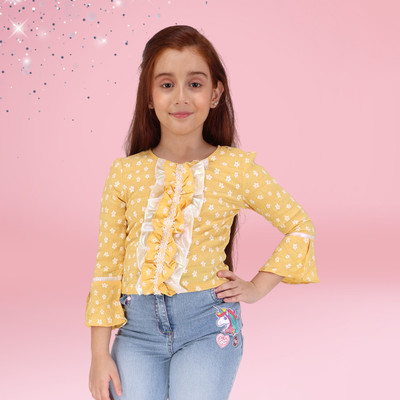 Cutecumber Girls Casual Cotton Blend Top(Yellow, Pack of 1)