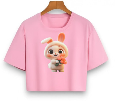 Loom & Line Girls Casual Cotton Blend Crop Top(Pink, Pack of 1)
