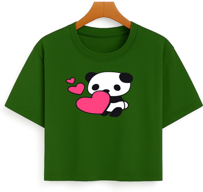 Loom & Line Girls Casual Cotton Blend Crop Top(Green, Pack of 1)