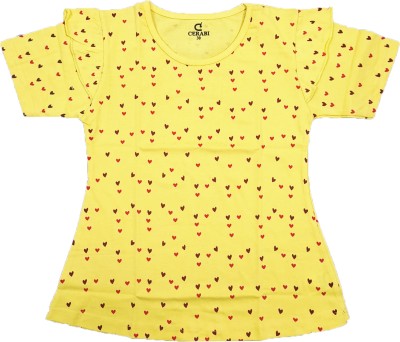 CERABI Girls Casual Cotton Blend Top(Yellow, Pack of 1)