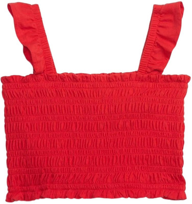 GAP Girls Casual Pure Cotton Crop Top(Red, Pack of 1)
