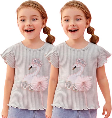 KETI MINI Baby Girls Casual Pure Cotton Top(Green, Pack of 2)