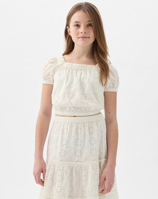 GAP Girls Casual Pure Cotton Blouson Top(White, Pack of 1)