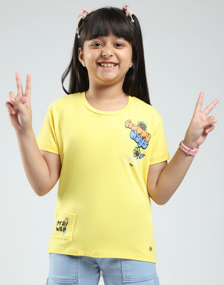 MONTE CARLO Girls Casual Cotton Blend Top(Yellow, Pack of 1)