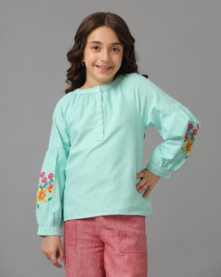 Under Fourteen Only Girls Casual Pure Cotton Top(Green, Pack of 1)