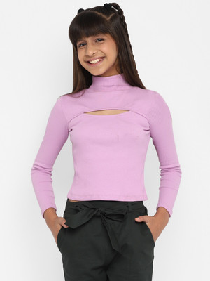 Spunkies Girls Casual Pure Cotton Top(Purple, Pack of 1)