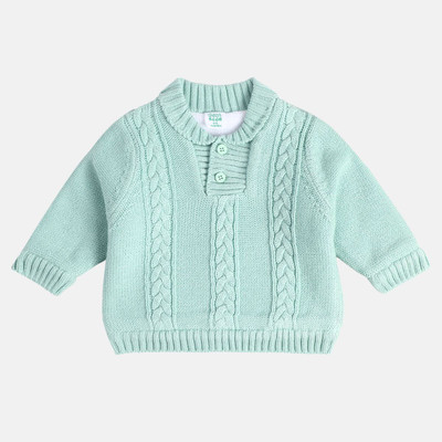 MINI KLUB Solid Mandarin Neck Casual Baby Boys Light Blue Sweater