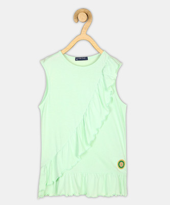Allen Solly Girls Casual Cotton Blend Top(Green, Pack of 1)