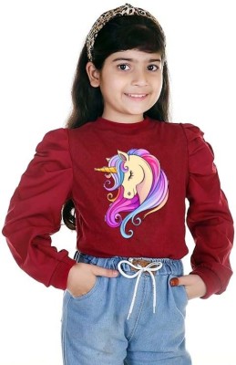 BHUMIHAR Girls Casual Cotton Lycra Blend Top(Maroon, Pack of 1)