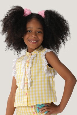 One Friday Girls Party Cotton Blend Top(Yellow, Pack of 1)