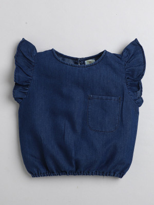 Aww Hunnie Girls Casual Pure Cotton Top(Blue, Pack of 1)