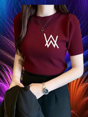 karan gupta Girls Casual Cotton Blend Top(Maroon, Pack of 1)