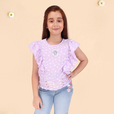 Cutecumber Girls Casual Cotton Blend Top(Purple, Pack of 1)
