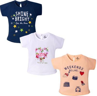 CERABI Girls Casual Pure Cotton Top(Blue, Pack of 3)