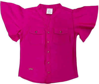 TRIKIBELLY Girls Casual Cotton Blend Top(Pink, Pack of 1)