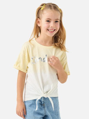 JUNIORS by Babyshop Girls Pure Cotton Top(Yellow, Pack of 1)