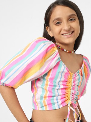 Kids Only Girls Casual Cotton Blend Crop Top(Multicolor, Pack of 1)