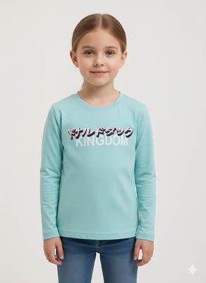 PINK CASTEL Girls Casual Lycra Blend Full Sleeve Top(Light Blue, Pack of 1)