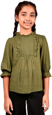 Chuppaan Chupai Girls Casual Viscose Blend Top(Green, Pack of 1)