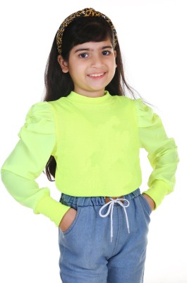 Karl Foerster Girls Casual Cotton Blend Top(Green, Pack of 1)