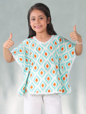 Kinder Kids Girls Casual Pure Cotton Kaftan Top(White, Pack of 1)
