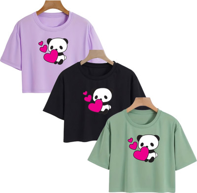 Himank Fashion Girls Casual Cotton Blend Crop Top(Multicolor, Pack of 3)