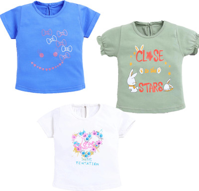 CERABI Girls Casual Pure Cotton Top(Multicolor, Pack of 3)