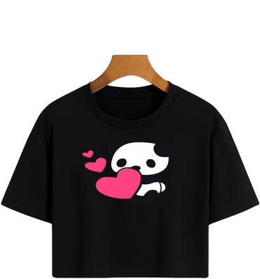 Loom & Line Girls Casual Cotton Blend Crop Top(Black, Pack of 1)