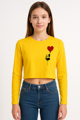 CROP ZONE Girls Casual Cotton Blend Crop Top(Yellow, Pack of 1)