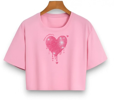 Loom & Line Girls Casual Cotton Blend Crop Top(Pink, Pack of 1)