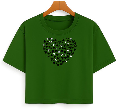 Loom & Line Girls Casual Cotton Blend Crop Top(Green, Pack of 1)