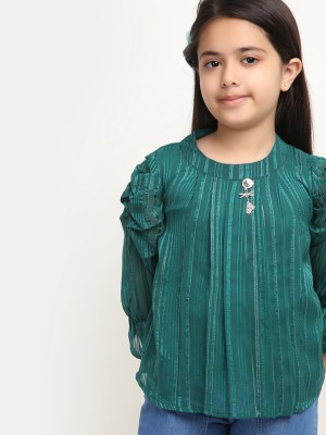 V-MART Girls Casual Cotton Blend Top(Green, Pack of 1)