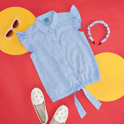 YU by Pantaloons Girls Casual Pure Cotton Top(Blue, Pack of 1)