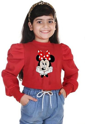 Lediverse Girls Party Cotton Lycra Blend Ruffeld Top(Red, Pack of 1)