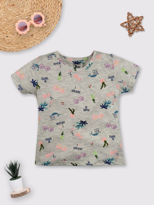 ETEENZ Girls Casual Cotton Blend Top(Grey, Pack of 1)