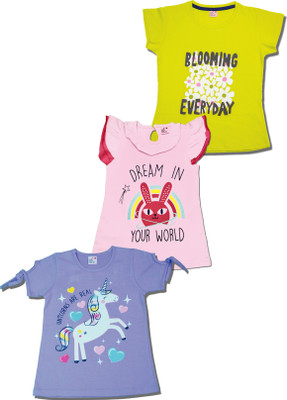 THE CHILD COMPANY Girls Casual Cotton Jersey A-line Top(Light Green, Pack of 3)