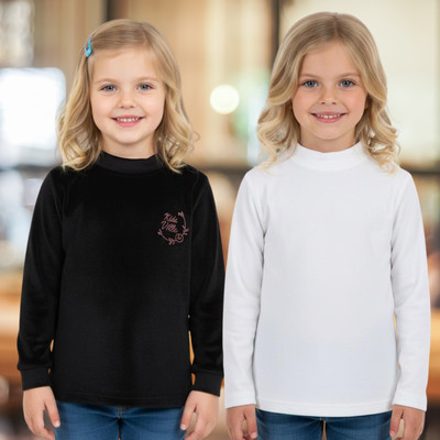 salvia Girls Casual Velvet Full Sleeve Top(Black, White, Pack of 2)