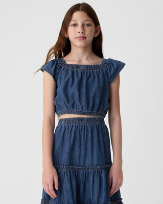 GAP Girls Casual Pure Cotton Crop Top(Blue, Pack of 1)