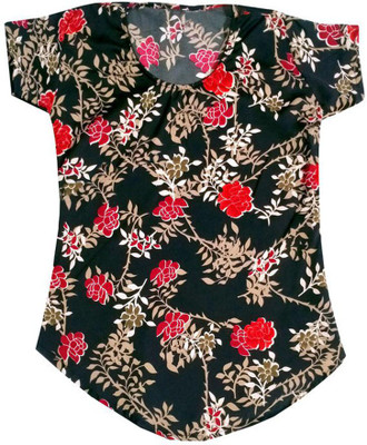 IndiWeaves Girls Casual Crepe A-line Top(Black, Pack of 1)