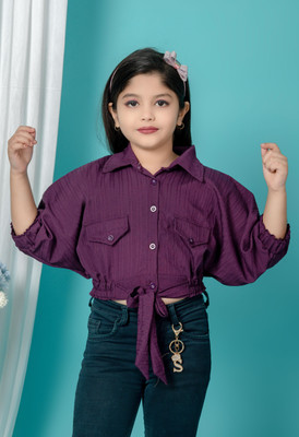 Eliza Dresses Girls Party Cotton Blend Crop Top(Purple, Pack of 1)
