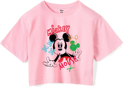 Disney By Wear Your Mind Girls Casual Pure Cotton Crop Top(Pink, Pack of 1)