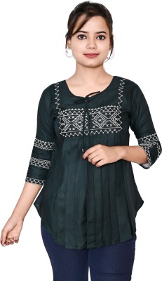 JDress Girls Casual Rayon Top(Dark Green, Pack of 1)