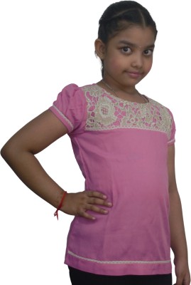 ANLEA Girls Rayon Fashion Sleeve Top(Pink, Pack of 1)