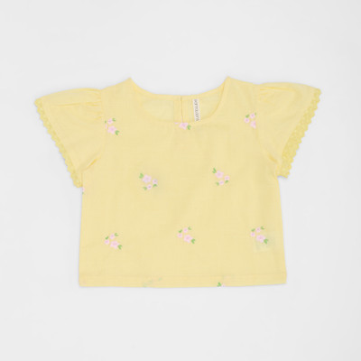 Pantaloons Junior Girls Cotton Blend A-line Top(Yellow, Pack of 1)