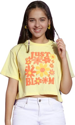 li'l tomatoes Girls Casual Cotton Blend Crop Top(Yellow, Pack of 1)