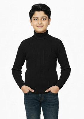 Khoaai Solid Turtle Neck Casual Boys Black Sweater