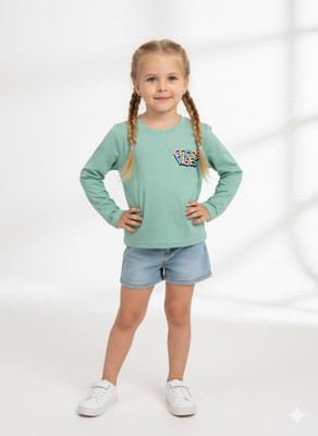 PINK CASTEL Girls Casual Lycra Blend Full Sleeve Top(Green, Pack of 1)