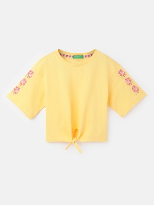 United Colors of Benetton Girls Casual Pure Cotton Top(Yellow, Pack of 1)